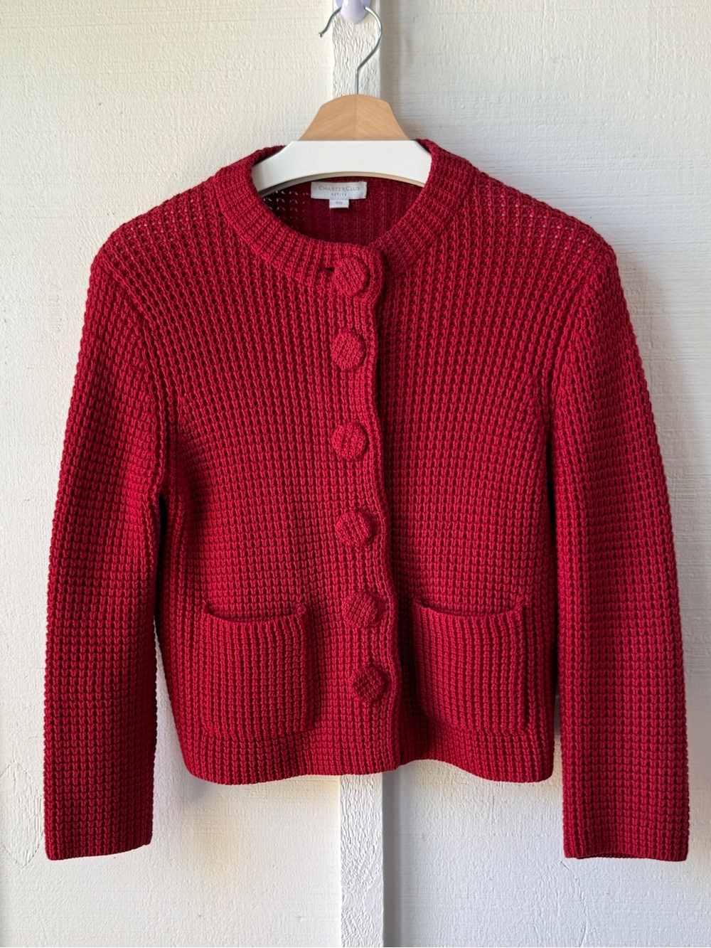 Charter Club Chunky Knit Cardigan | Red | Button Up | Size P/S